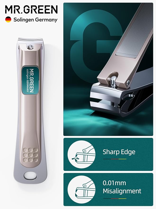 MR.GREEN Nail Clippers, 5PCS Nail Clipper Set with Fingernail Clippers,Ear Pick,Glass Nail File,Tweezers, Professional Manicure Set for Men and Women, Nail Cutter with Leather Case (Purple)