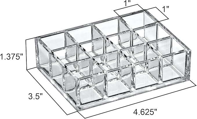 Amazing Abby - Allure - 2-Pack 12-Slot Acrylic Lipstick Organizer, Lipstick Holder, Lip Gloss Holder, Cosmetic Storage Display, Perfect Storage Solution for Drawer and Vanity (Slot Size: 1.0" x 1.0")