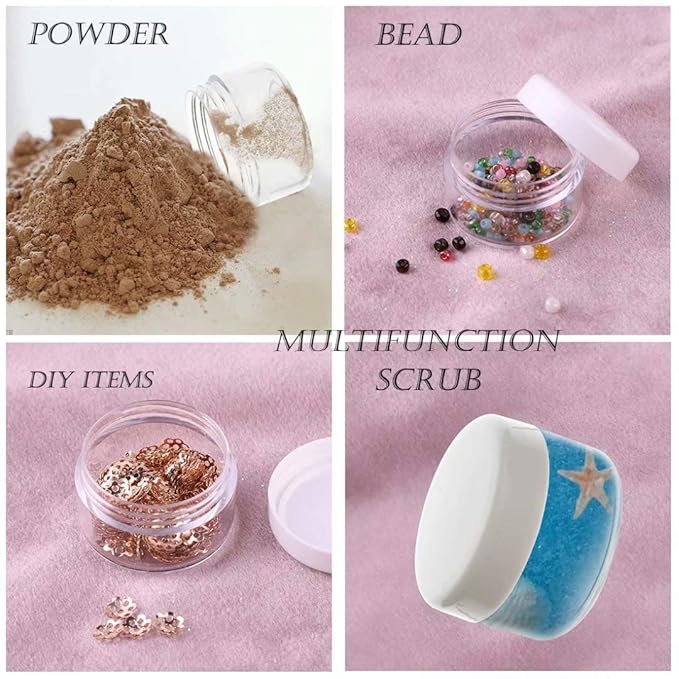 ZEJIA 5 Gram Sample Containers with Lids, Mini Makeup Containers, Empty Plastic Travel Cosmetic Containers with Labels(100 Count, White Lid)