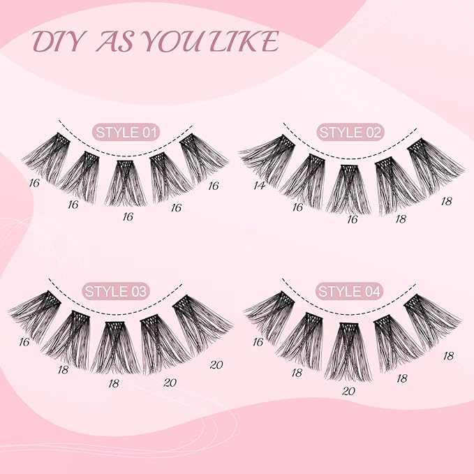 Lash Clusters, 96 Pcs Individual Cluster Lashes DIY Lash Extension Eyelash Clusters Volume Wispy Lashes Super Thin Band Reusable Soft & Comfortable(Into You-01-D-18 mm)