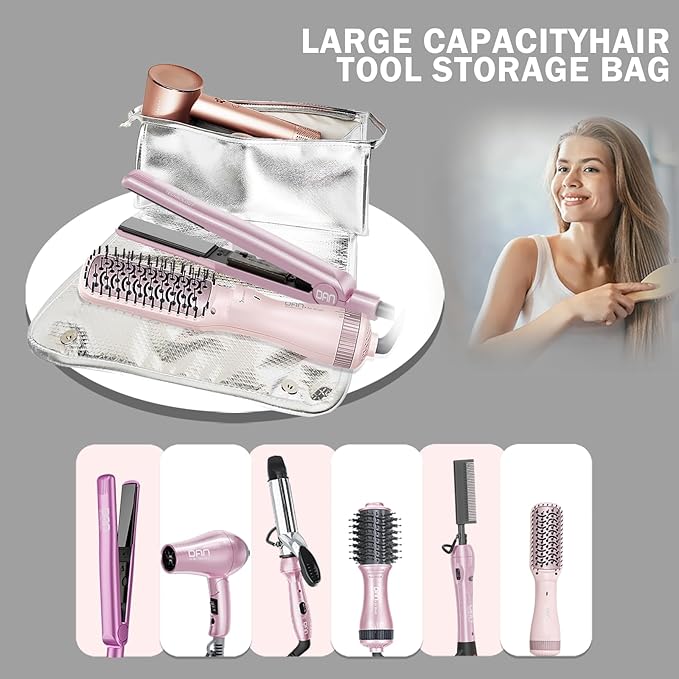 DAN Technology Hair Tools Travel Bag, 12.5 x 5.5 x 5.5 inches, Silver - Heat Resistant Mat, Protective Pad, Hanging Rope, Portable Design, Ideal for Hair Dryer, Curling Iron, Flat Iron, Straighteners