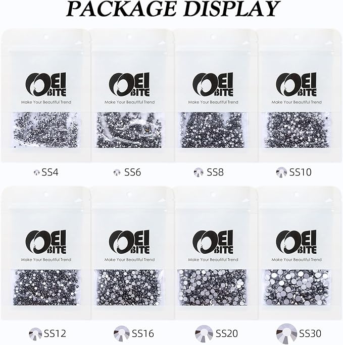 Black Hematite Flatback Rhinestones, Glass Rhinestones for Nail Art and Craft, Glue Fix, Loose Crystal Gemstones(Black Hematite, SS20, 1440pcs, 4.6-4.8mm)