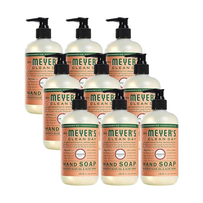 MRS. MEYER'S CLEAN DAY Liquid Hand Soap Geranium 12.5 Fl Oz (Pack of 9)