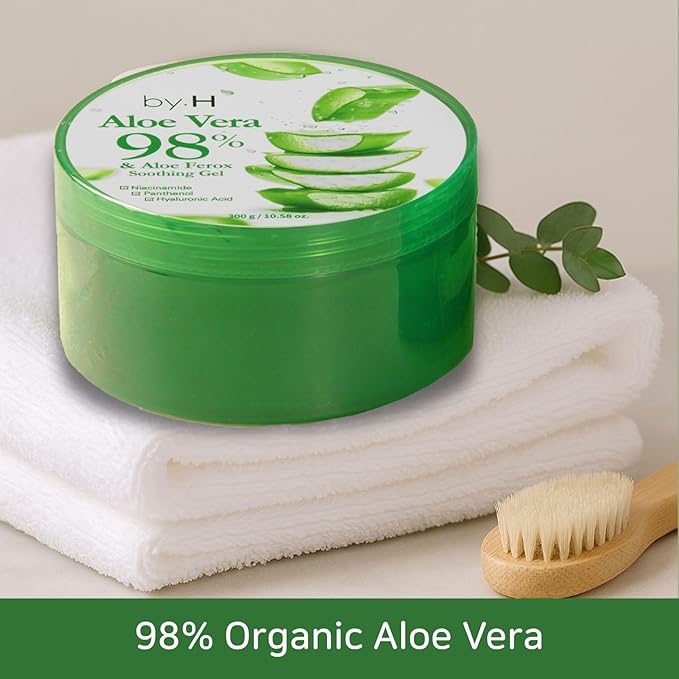 by.H Organic Aloe Vera Gel for Skin & Body - Large Jar Home Natural Moisturizer for Skin and Sunburn, Effective After Sun, Non-Greasy Formula [Made in Korea] (Jar, 1 Count)
