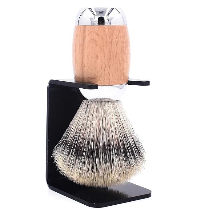 Taconic Shave's Synthetic Silvertip Luxury Shaving Brush – Deluxe Beechwood and Chrome Handle - Shaving Stand Included