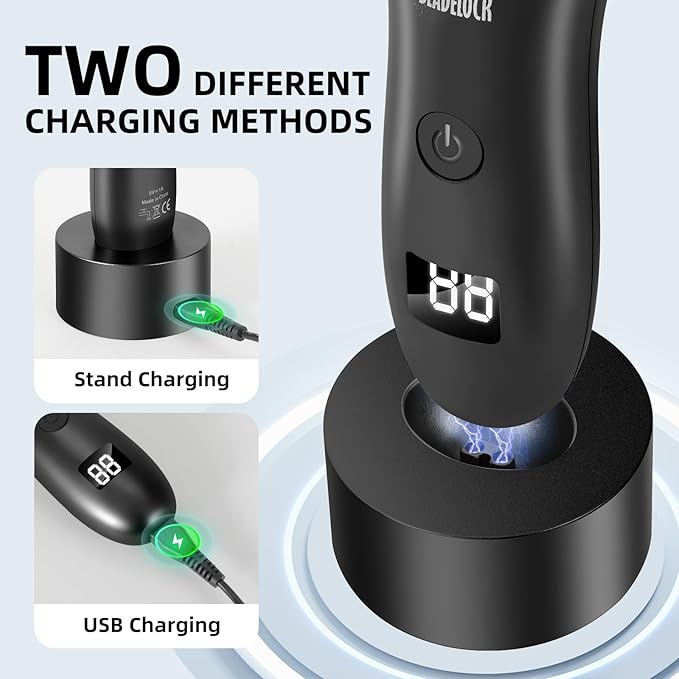 Men Body Hair Trimmers,Electric LCD Battery Indicator Safe Blade Waterproof Groin Hair Shavers Male Painless Wet and Dry Quiet Hygiene Razor with Standing Charging SMT033 Black