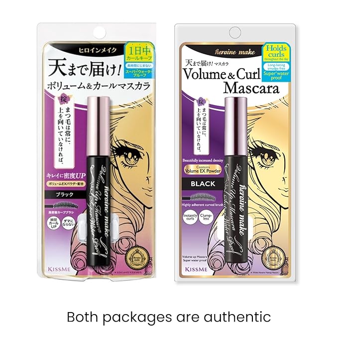 HEROINE MAKE by KISSME Mascara Duo Set | 2 Full-Size - Volumizing Eyemakeup Mascara with Waterproof Black Curvy Brush, Defining Fiber Long-lasting False Eyelash Effect, Made in Japan