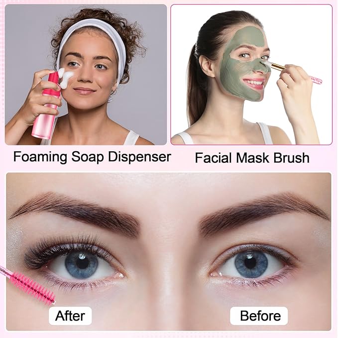 Zhehao 80 Pcs Lash Shampoo Bottle Brushes Kit 20 Foam Pump Dispensers 20 Lash Shampoo Brushes 20 Eyelash Aftercare Bag 20 Cleaning Pipes, Eyelash Extension Supplies(Rose Red)