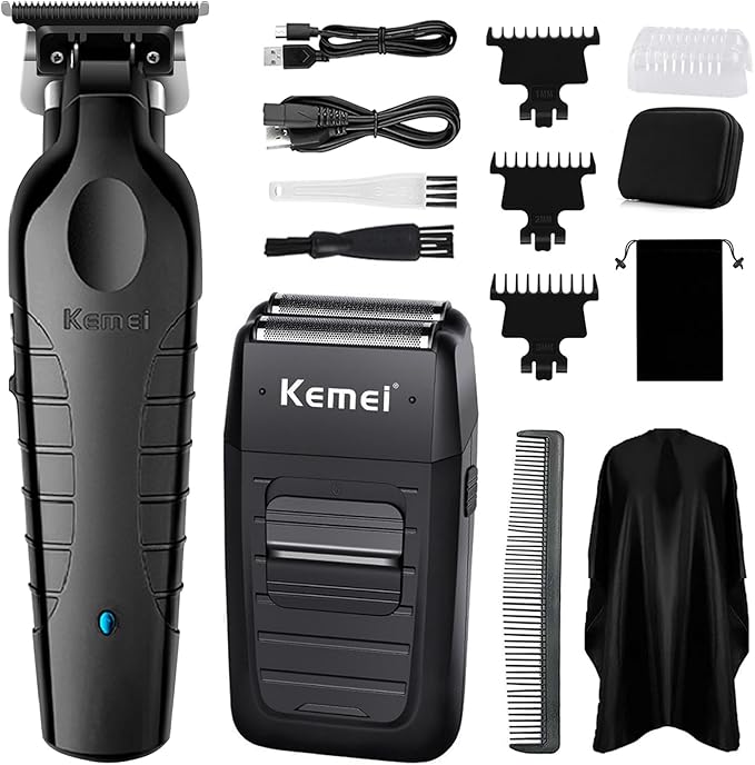 KEMEI Hair Clipper and Shaver Set Professional Cordless Hair Trimmer for Men, Electric Beard Trimmers Double foil shavers, Barber Clipper Hair Cuttings Kit, KM-2299, KM-1102