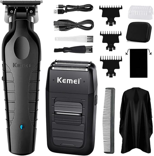 KEMEI Hair Clipper and Shaver Set Professional Cordless Hair Trimmer for Men, Electric Beard Trimmers Double foil shavers, Barber Clipper Hair Cuttings Kit, KM-2299, KM-1102