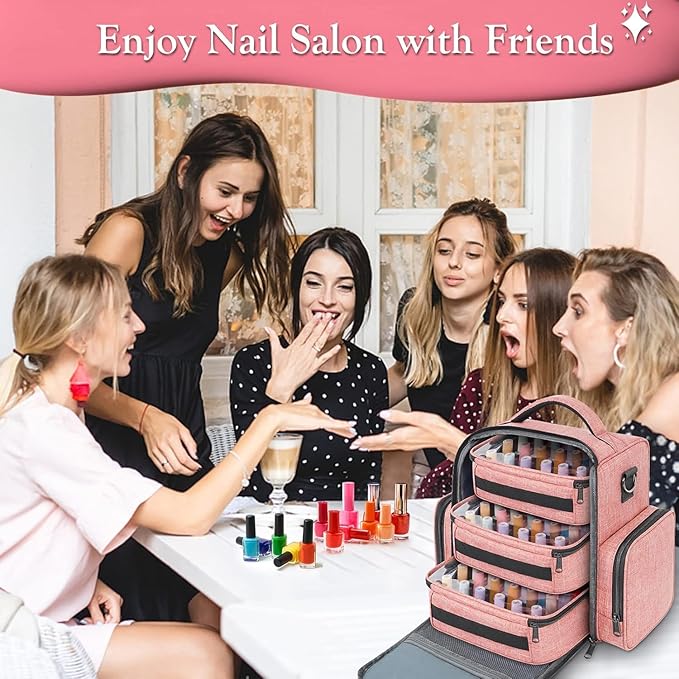 YOREPEK Nail Polish Organizer Holds 72 Bottles, Large Capacity with 3 Removable Pouches and 4 Zippered Pockets for Manicure Tools, Supplies, Nail Lamp, Gift for Women