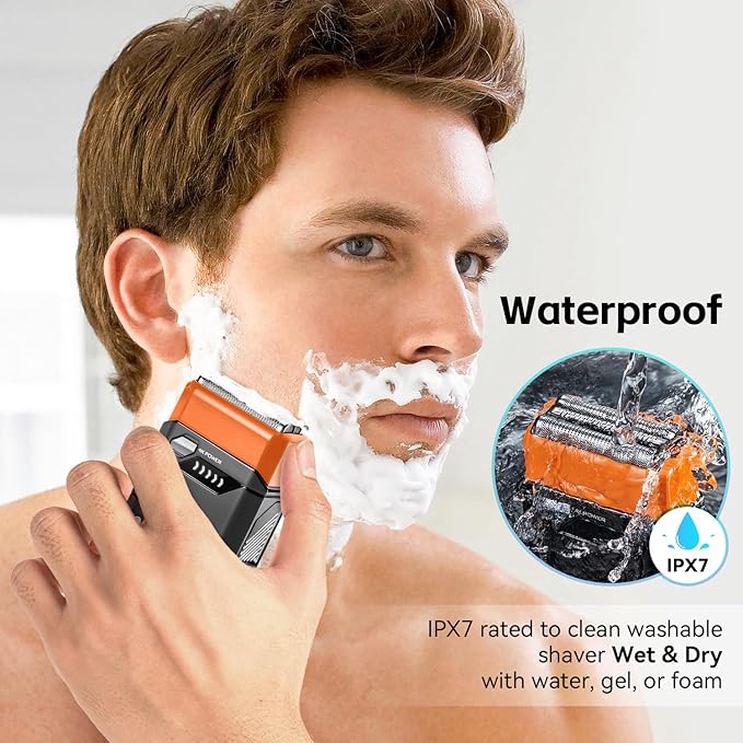 Electric Shavers for Men Face, Mini Electric Razor with 3-Blade, USB-C Rechargeable Foil Shaver, Travel Shavers for Men, Waterproof, Cordless, Metal Shaver with Travel Case