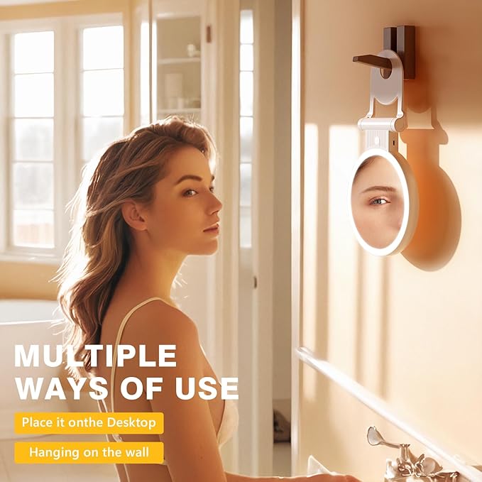 1X/20X Magnifying Mirror with Light, Double Sided Makeup Mirror with Adjustable Folding Handle, 2000mAh Rechargeable Vanity Mirror with Tweezer, Portable Tabletop Mirror for Travel Home