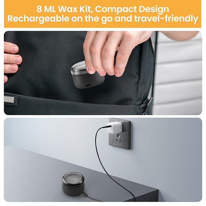 Ear Nose Wax Kit Men, Nose Hair Waxing Kit for Men, Ear Hair Removal Wax 100g, 20 Pcs Nose Applicator, 15-20 Times, Usb Rapid Heating, Constant Temperature, Painless, Black