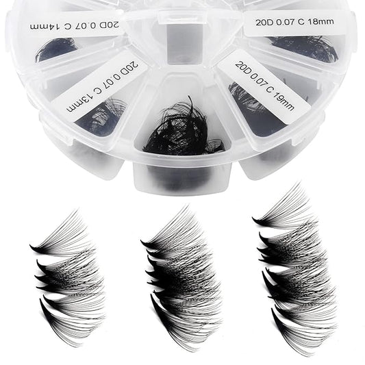 Premade Fans Short Stem 500 PCS 20D Eyelash Extensions 0.07mm C/D Curl 9-16mm Mixed WENDY LASHES Russian Volume Pre-made Lash Extension (500PCS-20D-0.07-D, 9-16mm mixed)