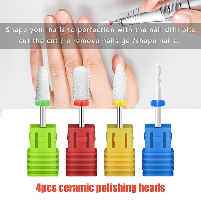 35000RPM Electric Nail Drill, with 4 Ultra Hard Wear-Resistant Ceramic Drill Bits & 6 Metal Nail Drill Machine Bits, Acrylic Gel Nails, DIY Manicure Pedicure Tools for Home and Salon Use (Blue Pink)