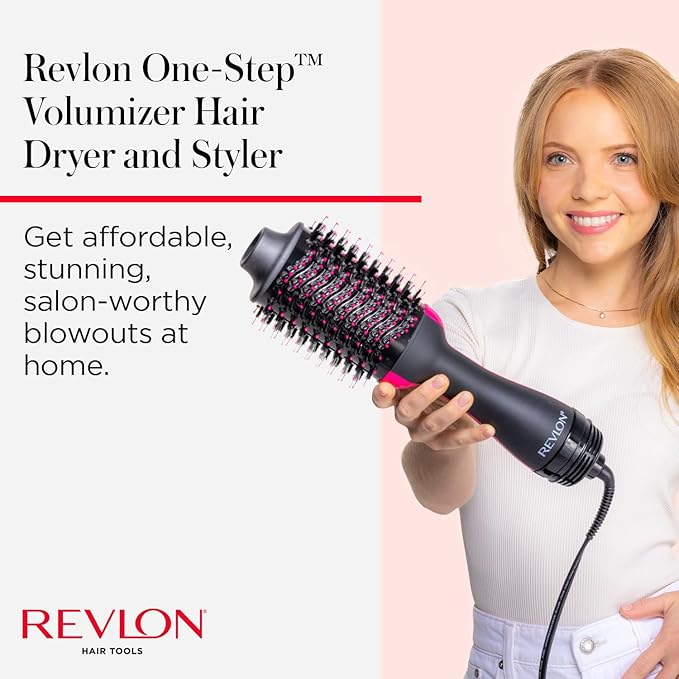 REVLON One-Step Volumizer Hair Dryer and Styler, Improved Motor for Less Frizz, More Shine, and Reduced Heat Damage for Salon Style Round Brush for Blowout, Black (Amazon Exclusive)