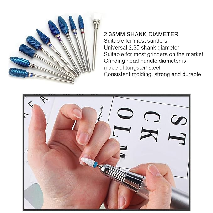 Nail Drill Bits Set,Electrical Professional Nail File Kit,Carbide Nail Drill Bits Set, Cuticle Drill Bit,Nail File Drill Bit for Manicure Pedicure Cuticle Gel Nail Polishing,10Pcs Nail Grinding Head