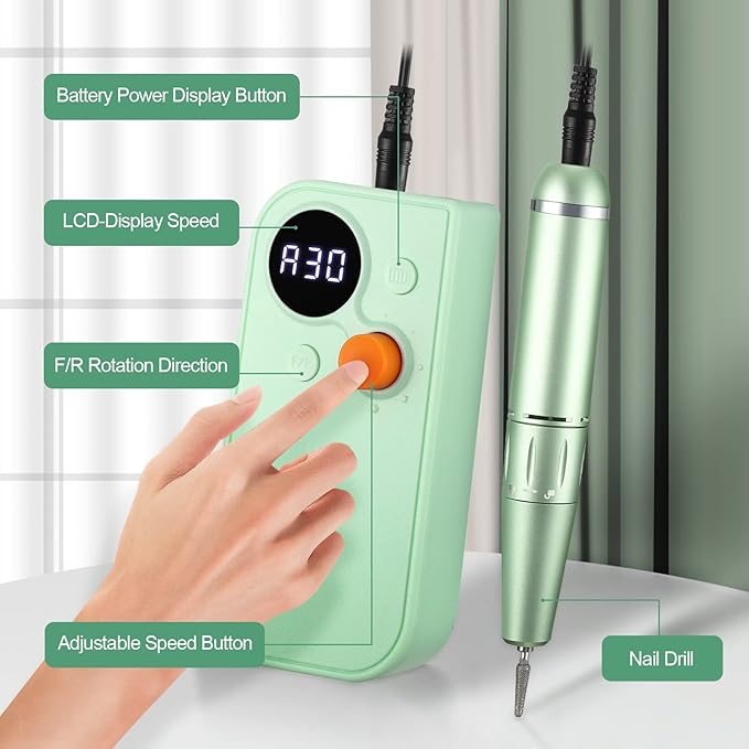 Professional Portable Nail Drill Kit Rechargeable Nail Machine Electric Cordless E-File Nail Drill Set with 7 Nail Bits, Manicure Pedicure Tool