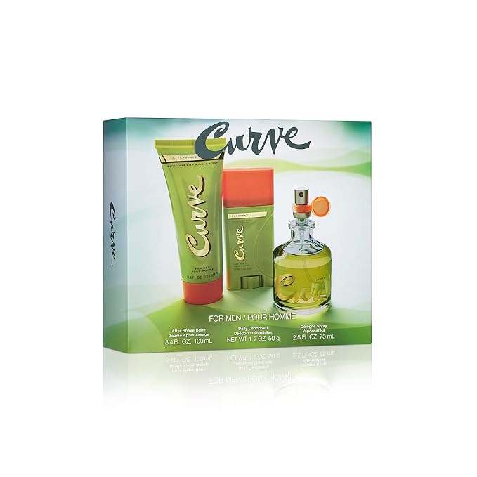 Curve Men's Cologne Fragrance Set, Deodorant, Aftershave Balm & Cologne, Spicy Wood Magnetic Scent, Father's Day 3 Piece Gift Set