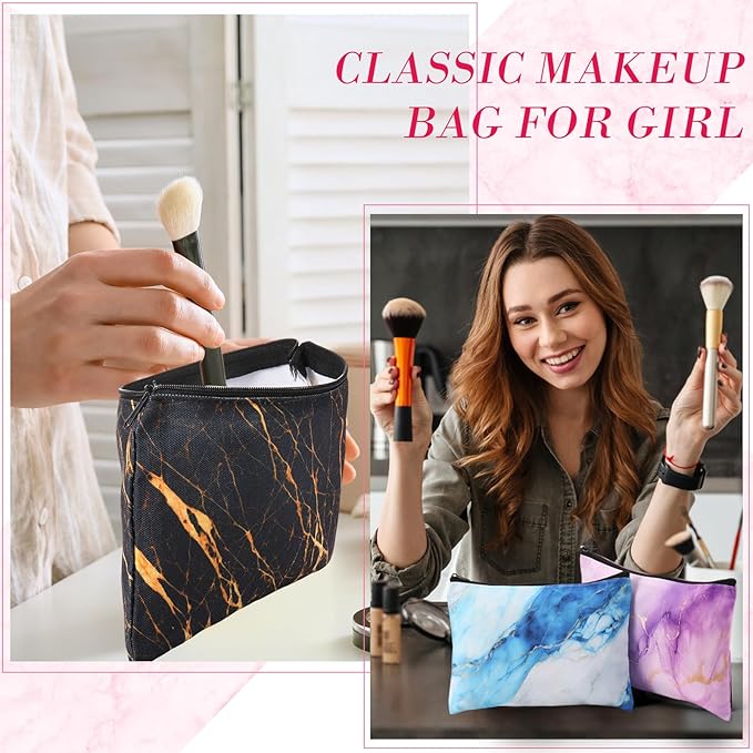 Eccliy 20 Pcs Marble Makeup Bag Cosmetic Bag Canvas Gifts Marble Themed Accessories for Girls Toiletry Pouch with Zipper for Women Party Shopping Home Travel, 9 x 7 Inch