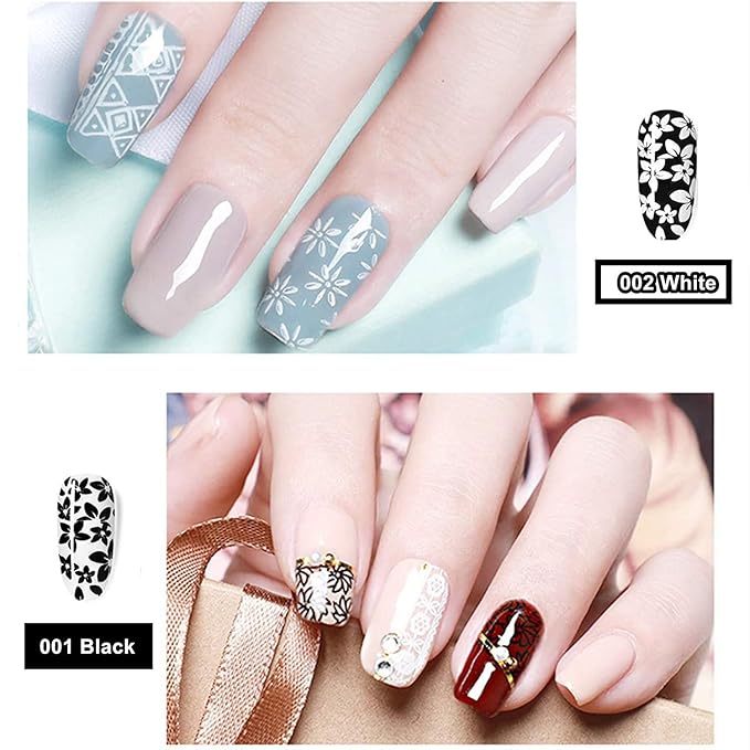 Black & White Nail Stamping Gel Polish Set 2Pcs Nail Art Stamping Gel 8ml Printing for Nail Plate Nail Template Stamping