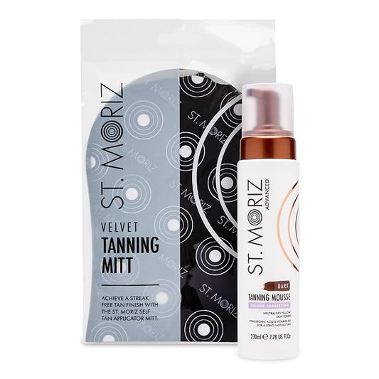 St Moriz Advanced Color Correcting Self Tanner Mousse in Dark with Tanning Mitt Bundle - Color Correcting Instant Self Tanning Foam for Face & Body with Hyaluronic Acid & Vitamin B5 (7.78 fl oz)