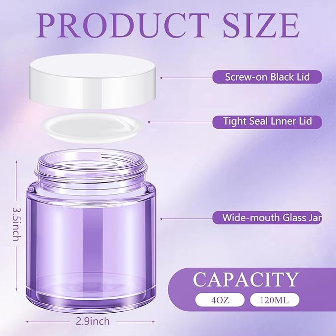 Norme 24 Pcs 4 oz Glass Jars with Lids Leakproof Round Airtight Empty Cosmetic Jars with Inner Liners Lid for Storing Lotions Powder Ointments Candle Making (Light Purple)
