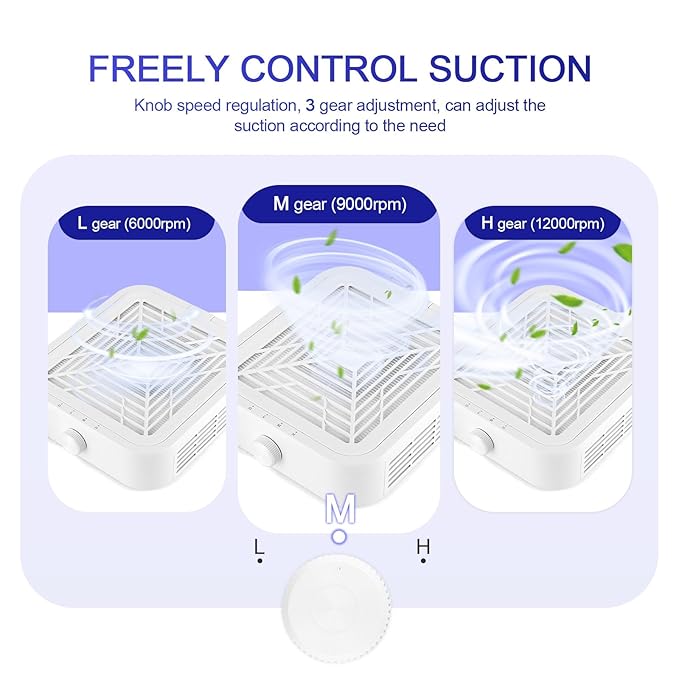 120W Brushless Nail Dust Collector Machine Nail Dust Cleaner with Powerful Suction Extractor Fan for Manicure, Professional Nail Filter for Nail Art, Home Salon Use