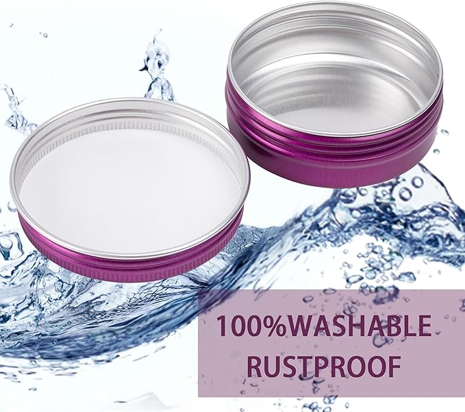 24 Pack 4oz Screw Top Aluminum Tin Jars with Screw Lids and Blank Labels - Refillable 120ml Metal Containers for Lip Balms, Candles, Salves, Spices, Crafts (Purple)