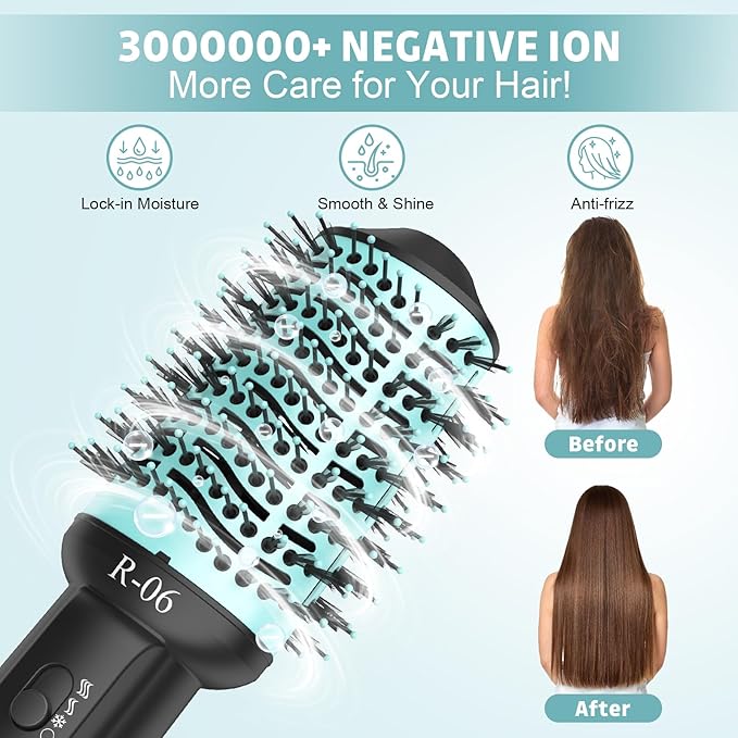 Hair Dryer Brush Blow Dryer Brush in One, 4 in 1 Hair Dryer and Styler Volumizer with Oval Barrel, Professional Salon Hot Air Brush for All Hair Types, Teal