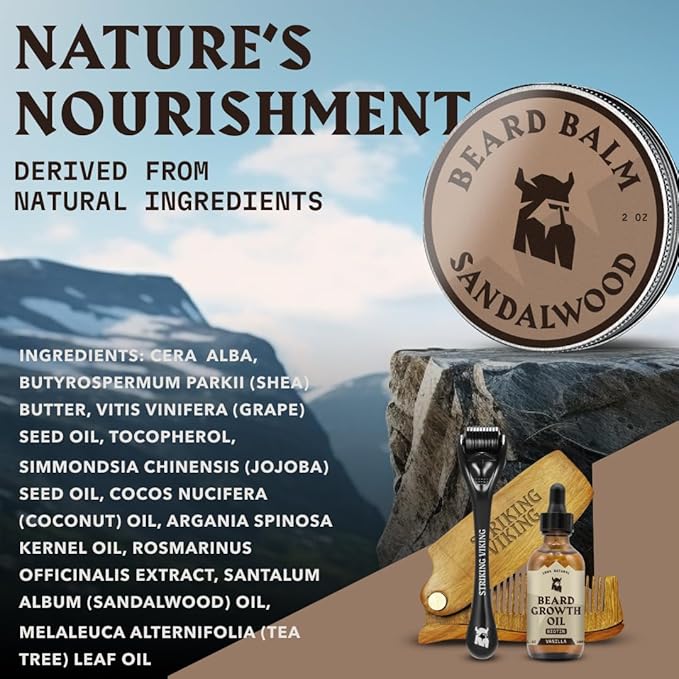 Striking Viking Beard Balm for Men – Light Hold, Sandalwood, 2 Oz - Leave-in Beard Conditioner with Shea Butter, Tea Tree, Argan & Jojoba Oils - Smooth, Shape & Moisturize Coarse, Dry Facial Hair