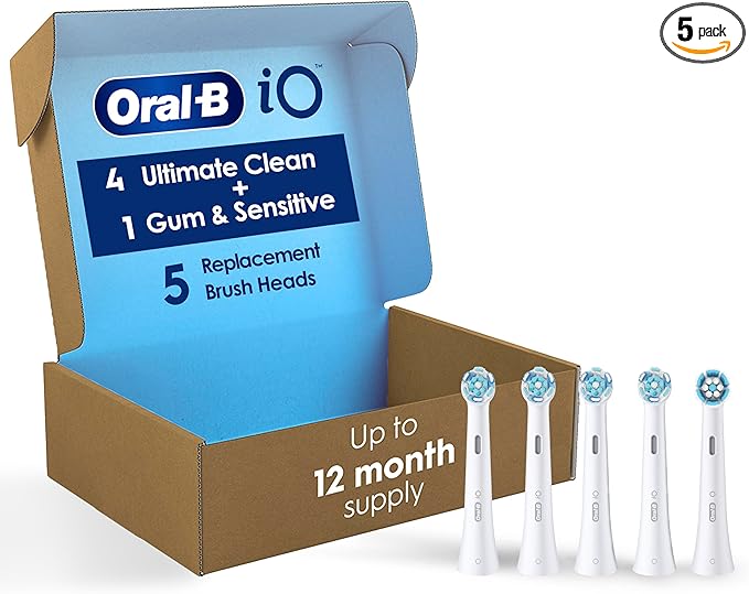 Oral-B iO Ultimate Clean Replacement Brush Heads, 5 Count, 4 Ultimate Clean + 1 Gum & Sensitive White