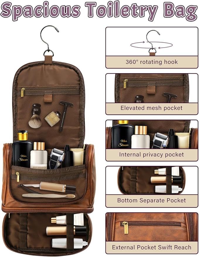Extra Large Personalized toiletry Bag for Men, Father's Day Gifts, Custom Engraved Leather Toiletry Organizer, Waterproof Dopp Kit & Gifts for Men, Dad, Husband, Groomsmen
