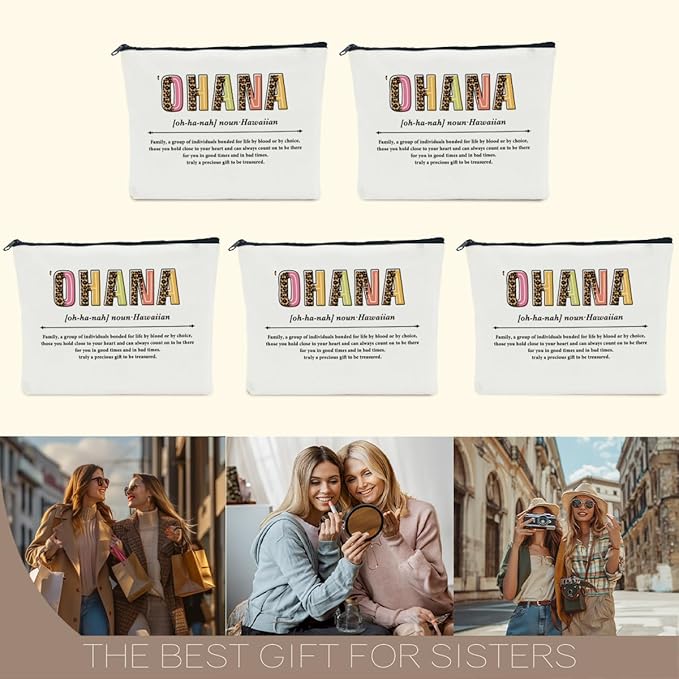 5 PCS Ohana Noun Makeup Bag Family Gifts Hawaiian Gifts Family Gifts Ideas for Women Female Mom Grandma Friend Vacation Holiday Christmas Cosmetic Bag Travel Toiletry Bag