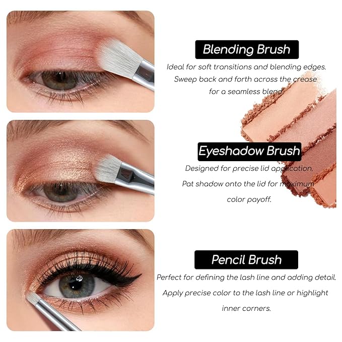 ENERGY Eyeshadow Brush Set 3PCS – Soft Natural Goat Hair for Smooth Blending,Eye Blending and Pencil Brushes for Flawless Makeup Application Black