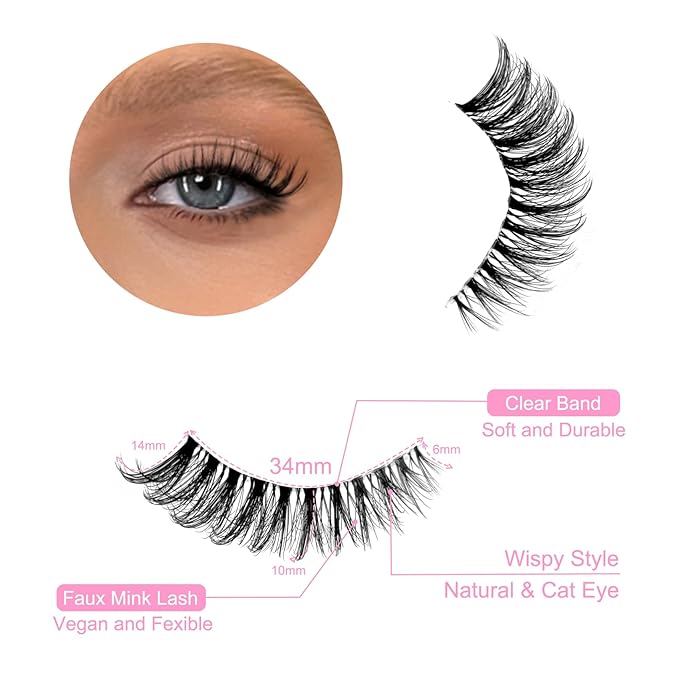 Cat Eye Lash Mink Lashes Fluffy NINGLASH Wispy Lashes Strips False Eyelashes Natural Look Fake Eyelash 15mm Faux 3D 7 Pairs Lash Pack