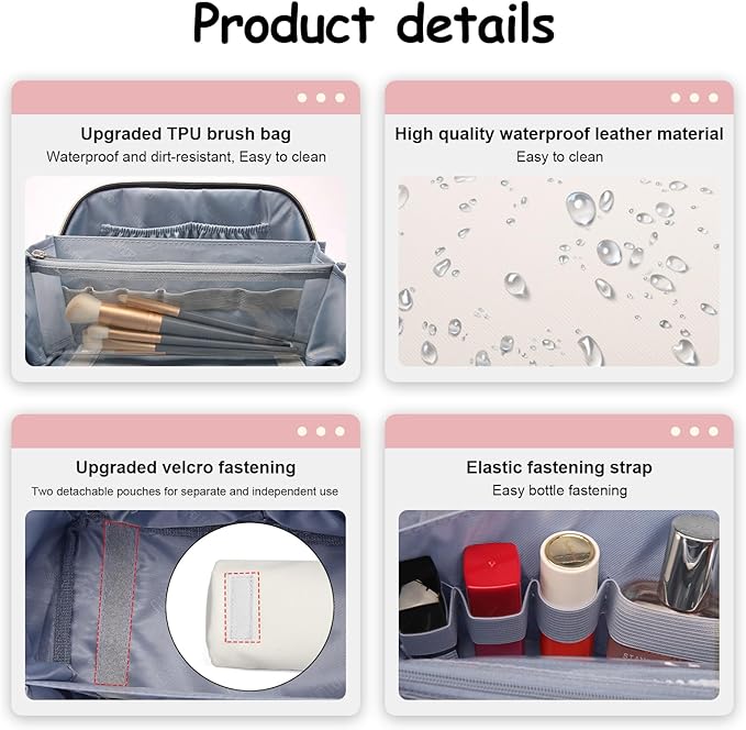 BOYATU Travel Makeup Bag Set: Portable Make up Bag for Traveling - Leather Cosmetic Bags for Women - Waterproof Toiletry Organizer Bags with Handle (D-02-White)