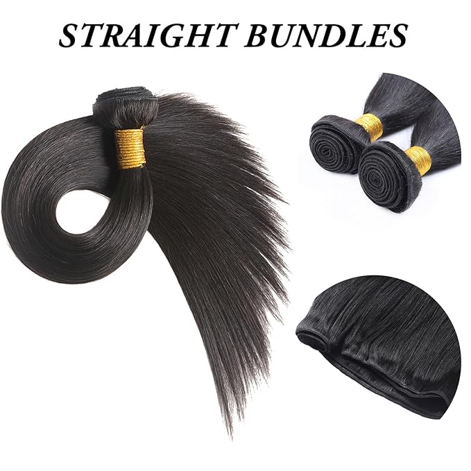 Straight Bundles Human Hair 100% Unprocessed Brazilian Virgin Human Hair Bundles 18 Inch Straight Bundles Natural Black Color Double Weft Straight Bundles For Women