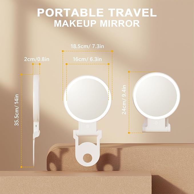 1X/ 30X Magnifying Mirror with Light, Double Sided Makeup Mirror with Adjustable Folding Handle, Lighted Vanity Mirror with Tweezer, Portable Tabletop Mirror for Travel Home