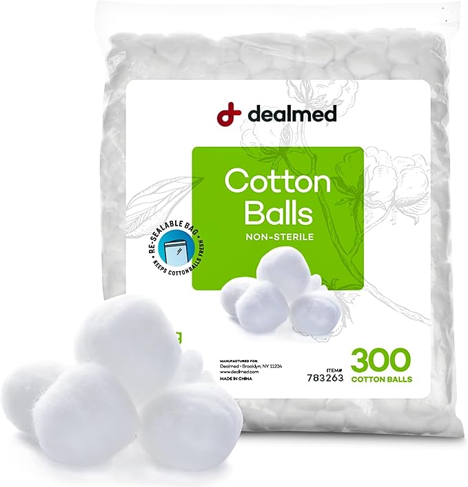 Dealmed Cotton Balls Soft Premium Conveniently Packed in Zip-Locked Bag, 300 Count (Pack of 1)