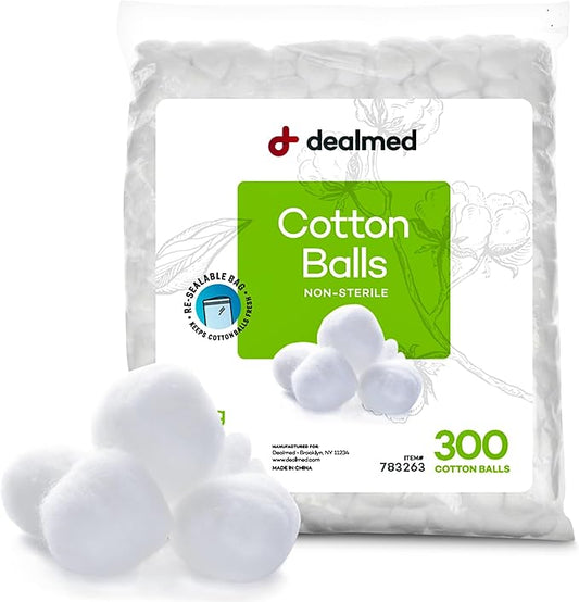 Dealmed Cotton Balls Soft Premium Conveniently Packed in Zip-Locked Bag, 300 Count (Pack of 1)