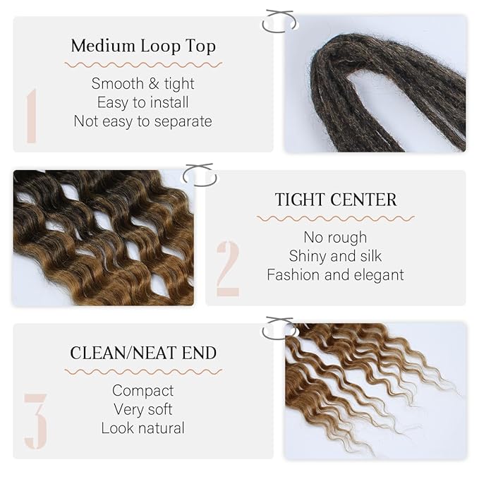 24 In Curly Dreadlock Extensions, 10 Strands Ombre Brown Synthetic Double Ended Dreads Extensions, 100% Handmade Dreads Hippie Style Dreadlocks for Woman