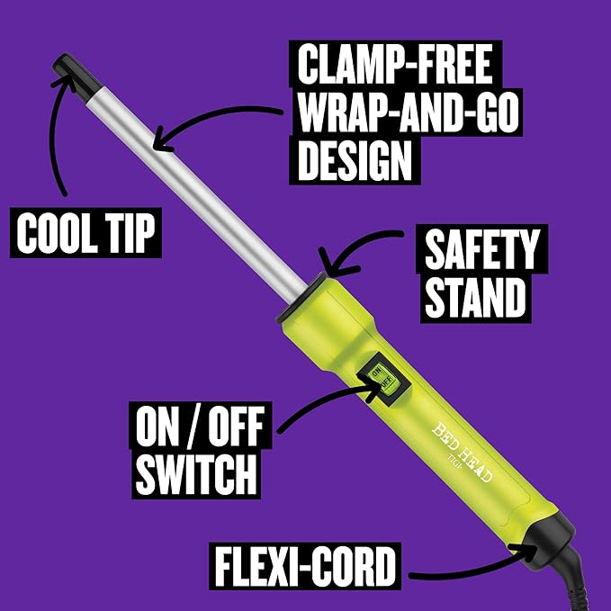 Bed Head Curlipops .5” Tourmaline Ceramic Skinny Pop™ Styling Iron | Clamp-Free Curling Wand | for Tight, Bouncy Curls (1/2 Inch)