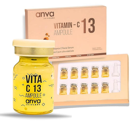 Korean Vitamin C Serum with Glutathione – 13% Stabilized Face Serum for Bright, Even Skin – Anti-Aging Ampoule for Dark Spots, Fine Lines & Wrinkles | 10 x 5ml (8 Week Supply)