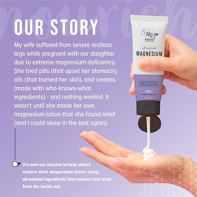 Melatonin + Lavender Magnesium Lotion for Sleep | 250 mg Magnesium and 3 mg Melatonin per Teaspoon | 6 oz Bottle of Lavender Lotion | Proudly Made in America