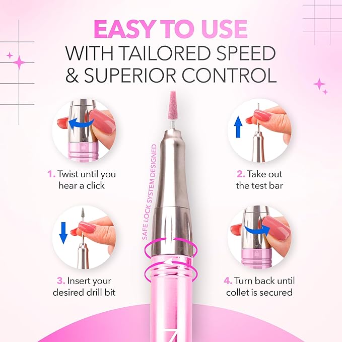 M Mase- Professional Nail Drill Machine - 2-in-1 Nail File - Cordless, 35000 RPM, HD Display - Gift for Her - Electric Nail Drill for Professional & Home Use (Unicorn Pink)