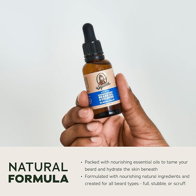 Dr. Squatch Conditioning Beard Oil & Cologne 3 Pack - Natural Men's Beard Oil Gift Pack - Nourish & Moisturize - Long Lasting Scent - Fireside Bourbon, Glacial Falls, Woodland Pine