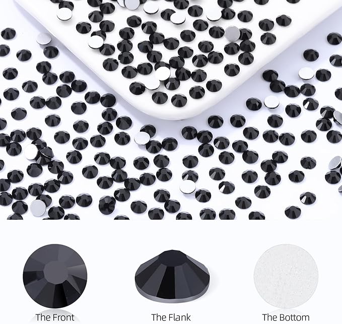 Black Flatback Rhinestones, Glass Rhinestones for Nail Art and Craft, Glue Fix, Loose Crystal Gemstones(Black, SS34, 576pcs, 7.1-7.3mm)