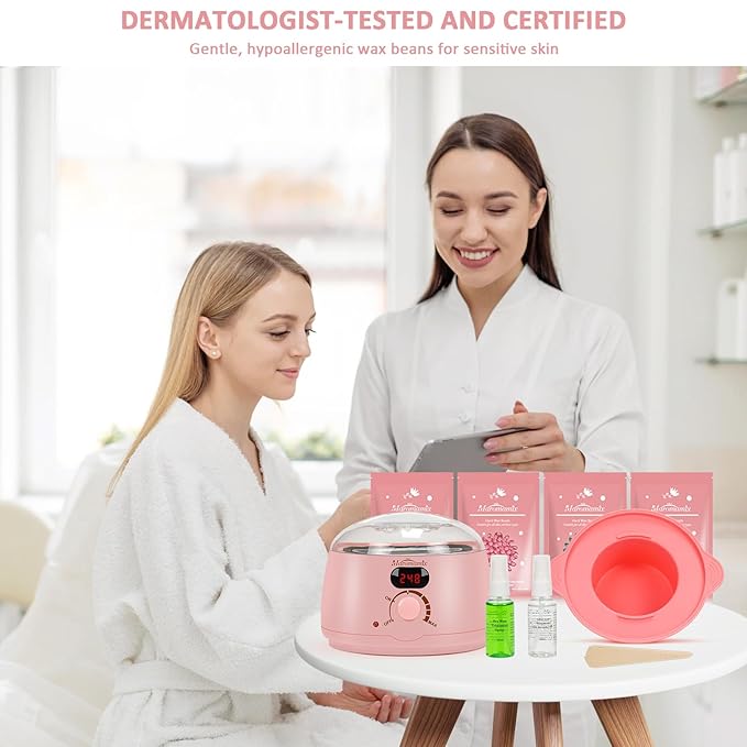 Waxing Kit -Digital Wax Warmer Machine for Hair Removal with 4 Packs of Hard Wax Beads & Silicone Wax Pot for Full Body, Legs, Face, Eyebrows, Bikini, Brazilian at Home Waxing Kit for Women Men